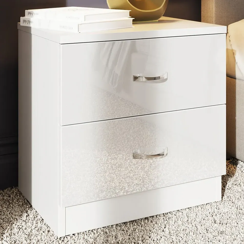 Chilton 2 Drawer Bedside Table - White, Gloss