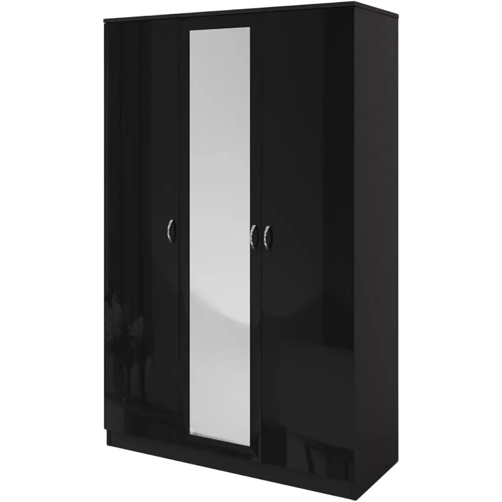 Chilton 3 Door Mirrored Wardrobe - Black Gloss