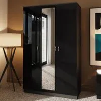 Chilton 3 Door Mirrored Wardrobe - Black Gloss