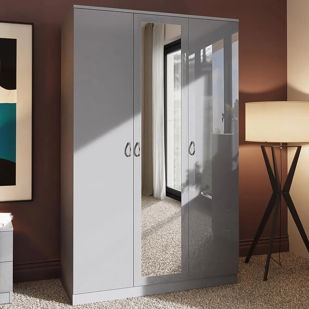 Chilton 3 Door Wardrobe with Mirror Door - Grey image