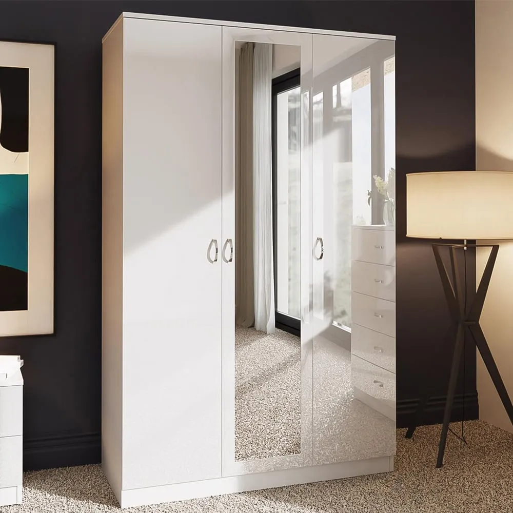 Chilton 3 Door Wardrobe with Mirror Door - White