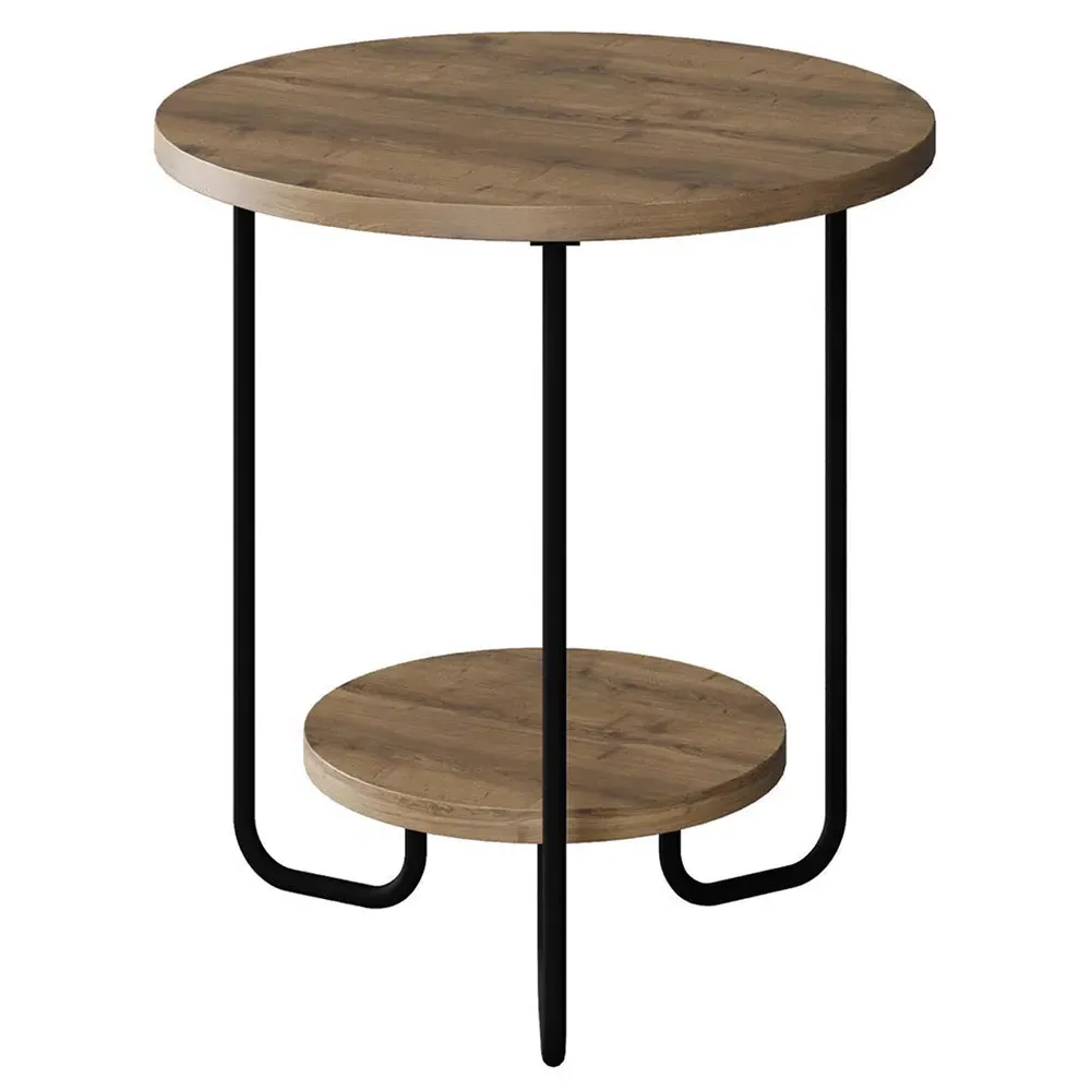 Corro 2 Tier Round Side Table with Storage - Brown