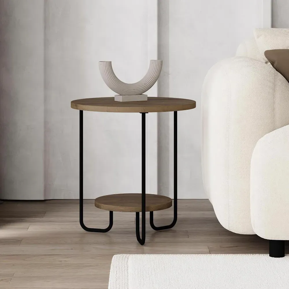 Corro 2 Tier Round Side Table with Storage - Brown