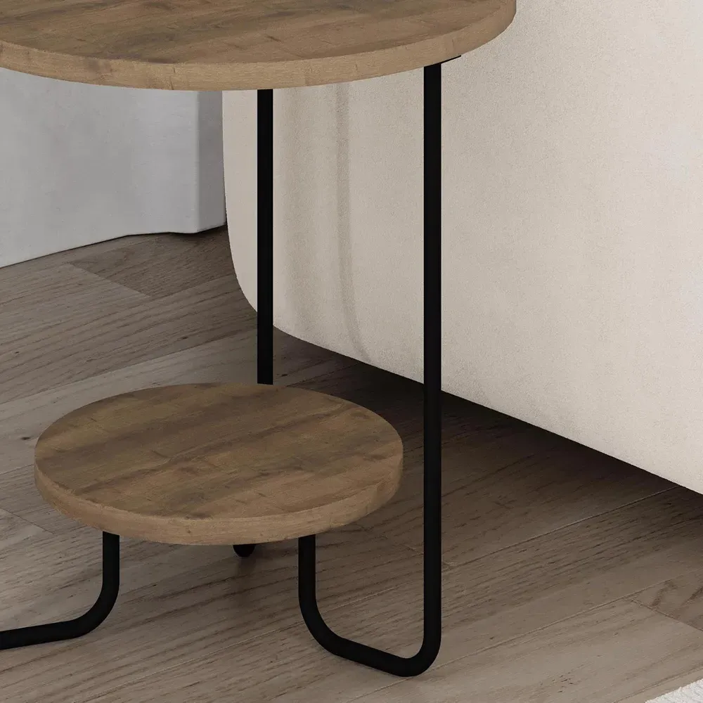 Corro 2 Tier Round Side Table with Storage - Brown