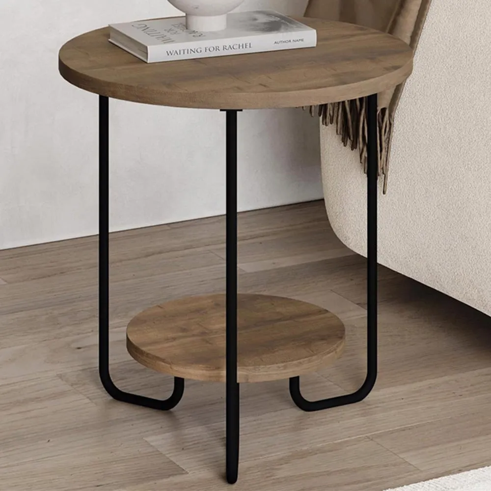 Corro 2 Tier Round Side Table with Storage - Brown image