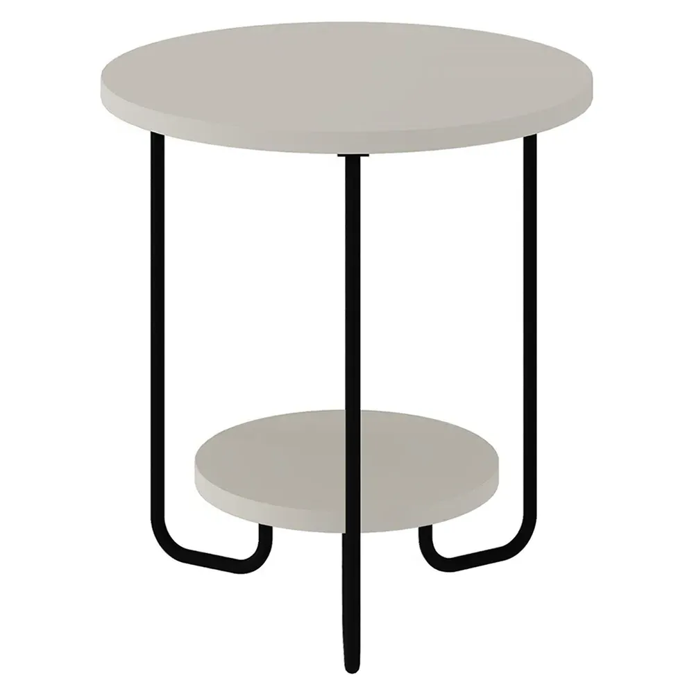 Corro 2 Tier Round Side Table with Storage - Cream