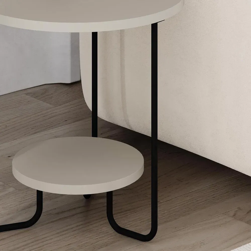 Corro 2 Tier Round Side Table with Storage - Cream