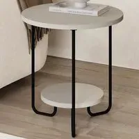 Corro 2 Tier Round Side Table with Storage - Cream