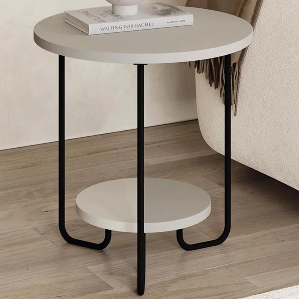 Corro 2 Tier Round Side Table with Storage - Cream