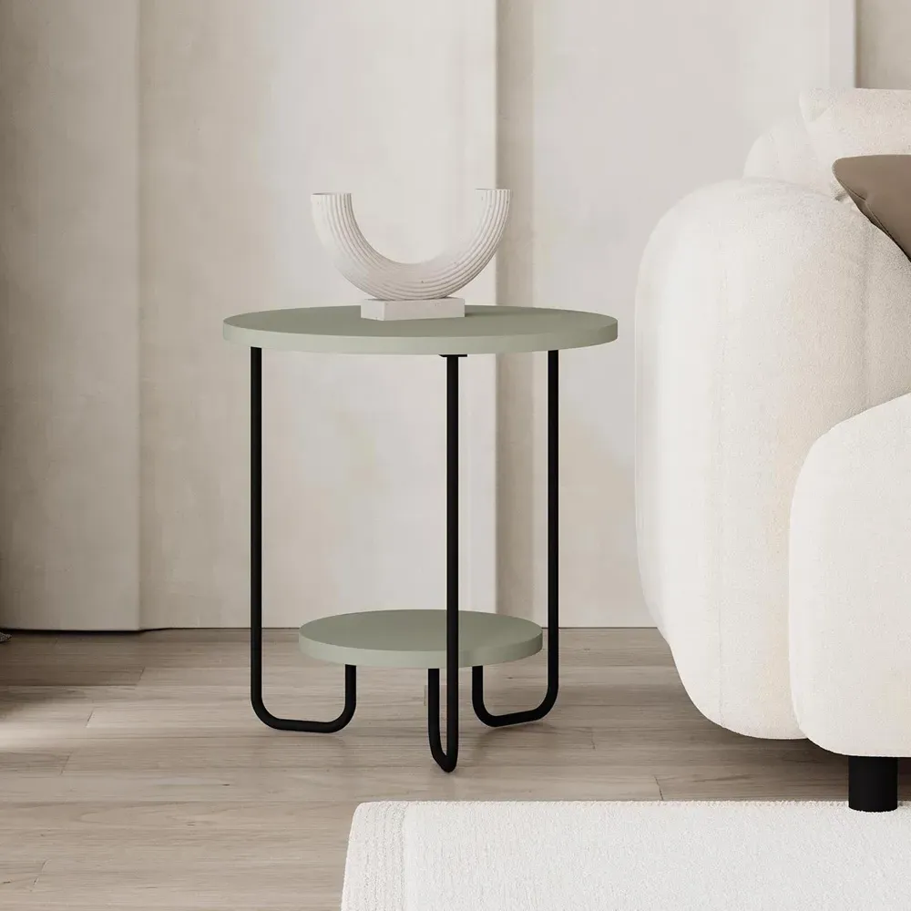 Corro 2 Tier Round Side Table with Storage - Green