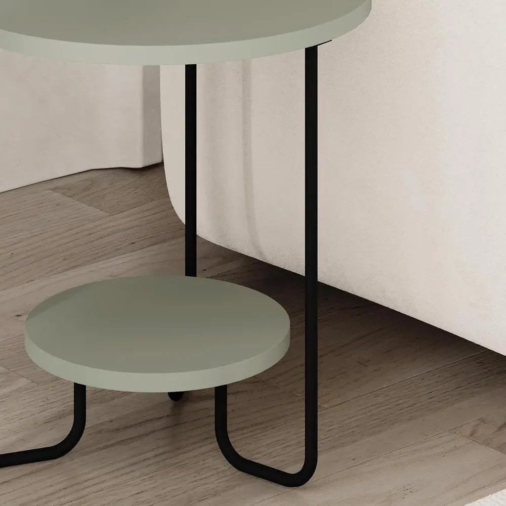 Corro 2 Tier Round Side Table with Storage - Green