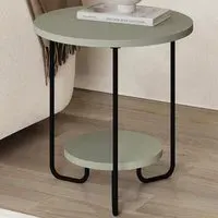 Corro 2 Tier Round Side Table with Storage - Green