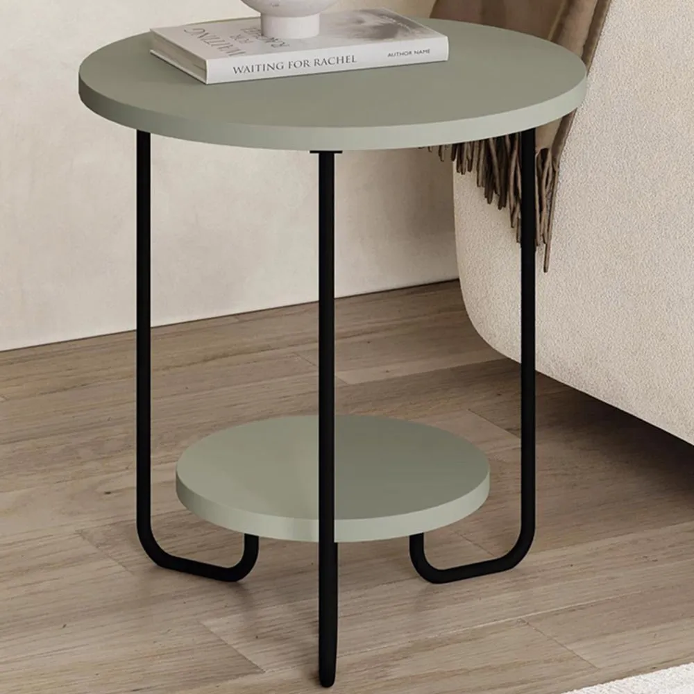 Corro 2 Tier Round Side Table with Storage - Green