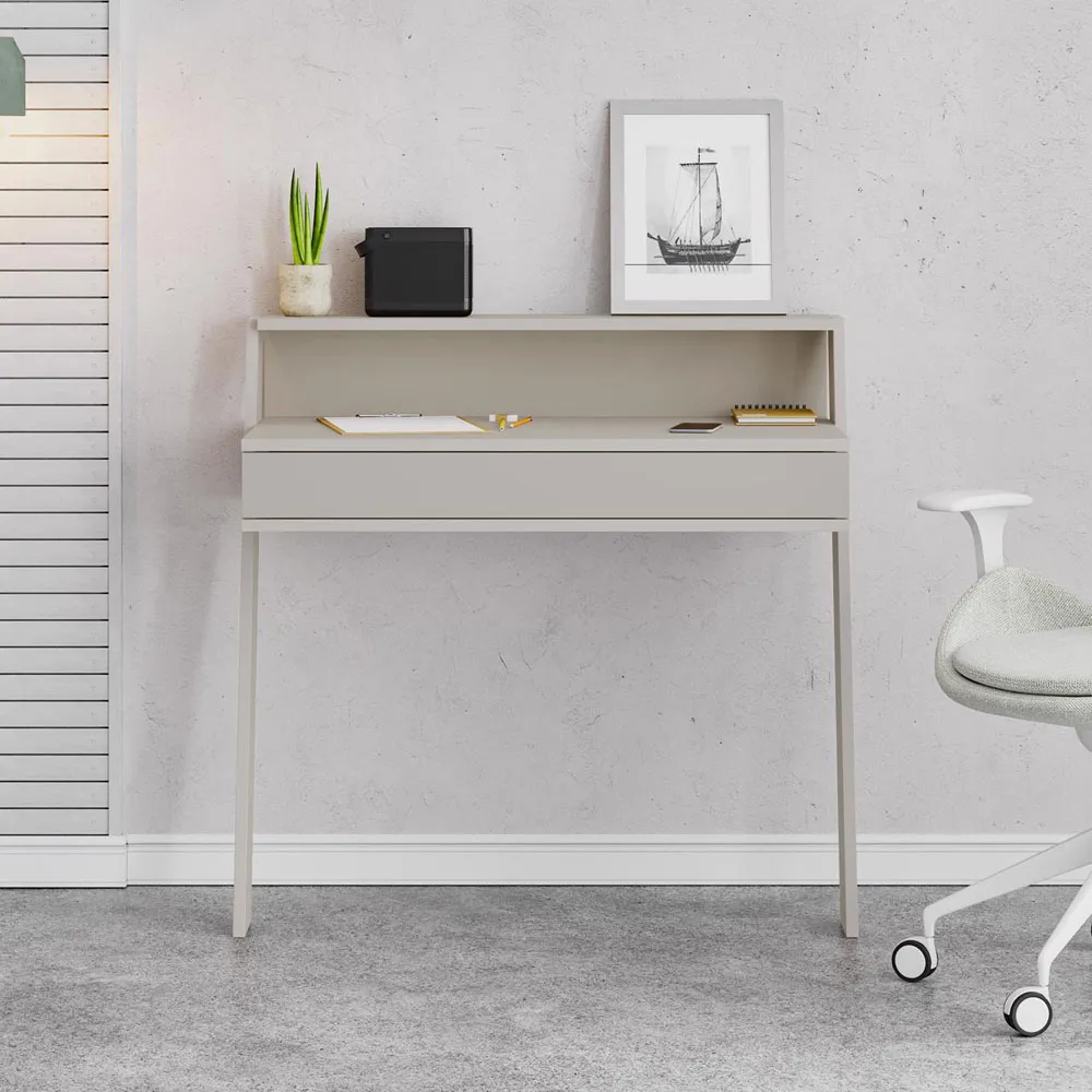 Cowork Wall Mounted Desk with Drawer and Shelf - Cream