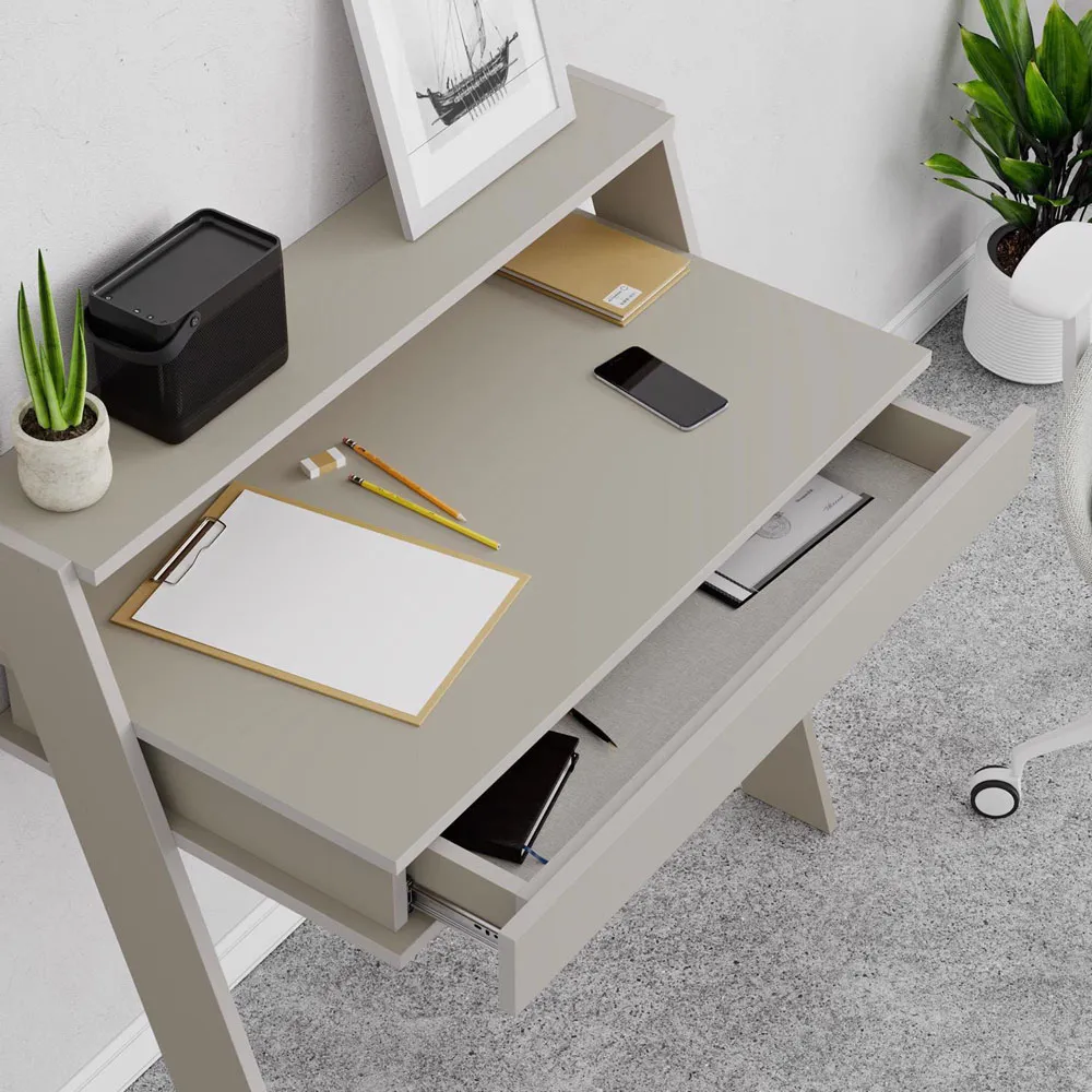 Cowork Wall Mounted Desk with Drawer and Shelf - Cream