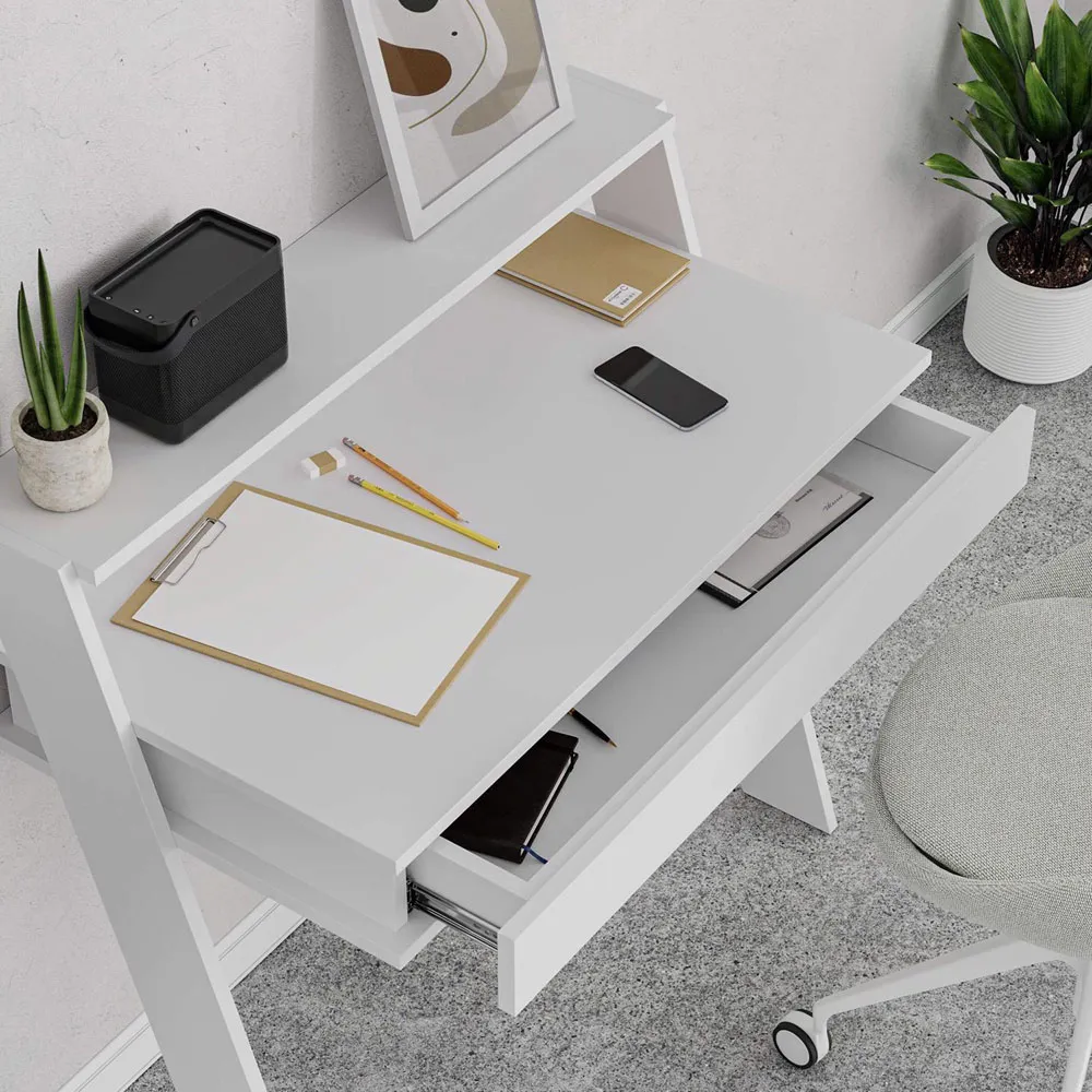 Cowork Wall Mounted Desk with Drawer and Shelf - White