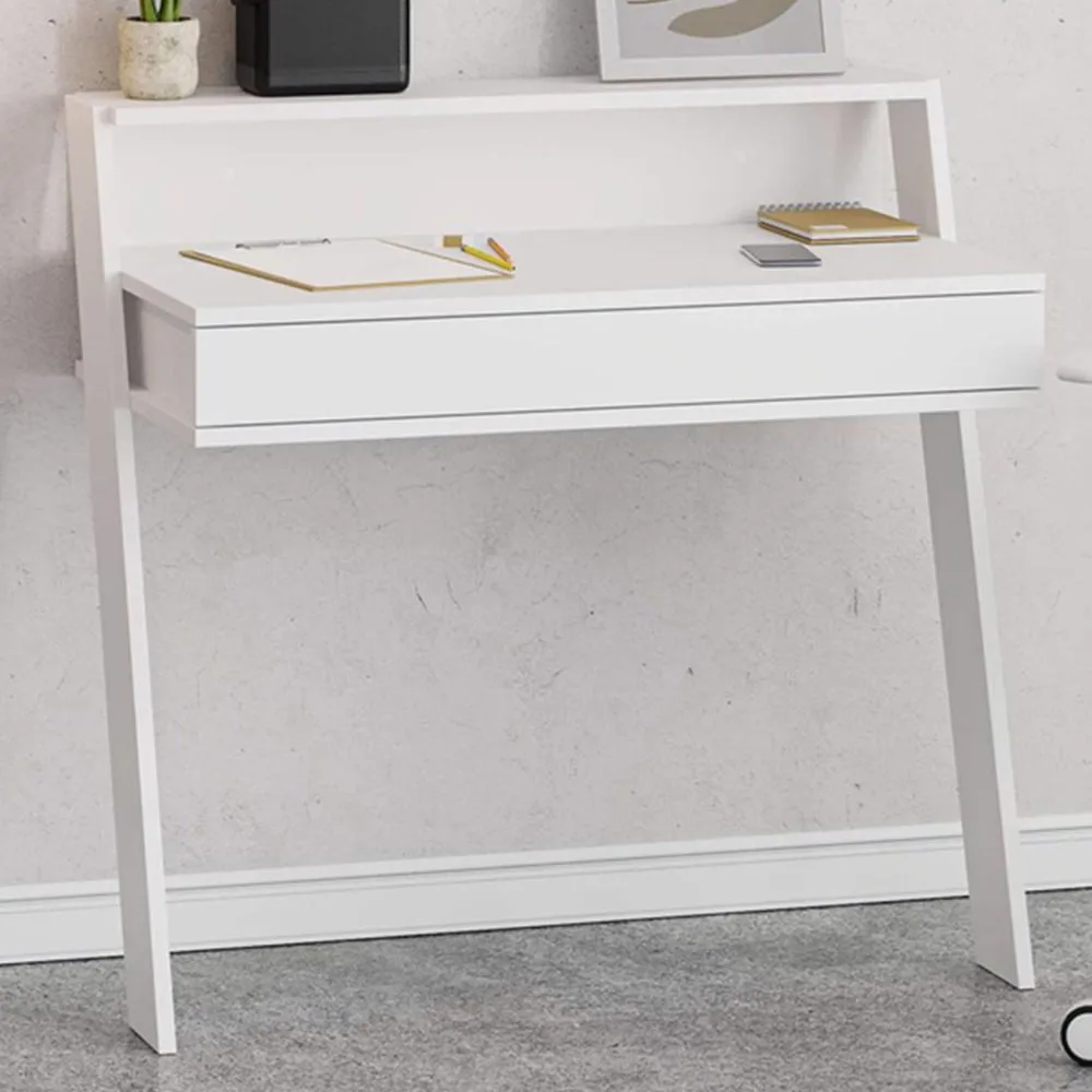 Cowork Wall Mounted Desk with Drawer and Shelf - White