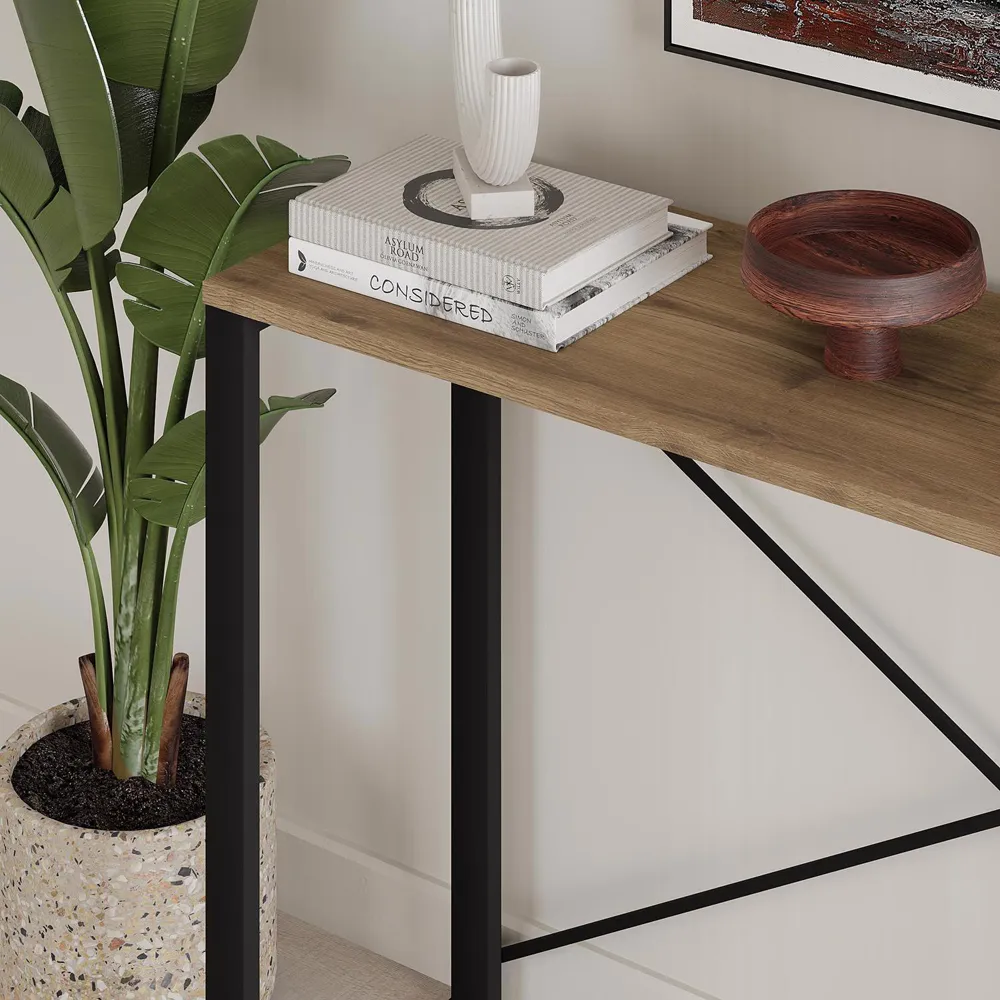 Dark Oak Tall Console Table - Brown, Engineered Wood
