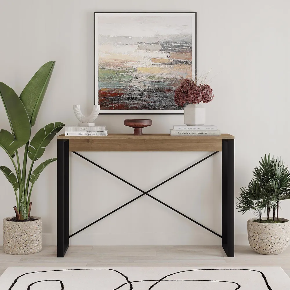 Dark Oak Tall Console Table - Brown, Engineered Wood