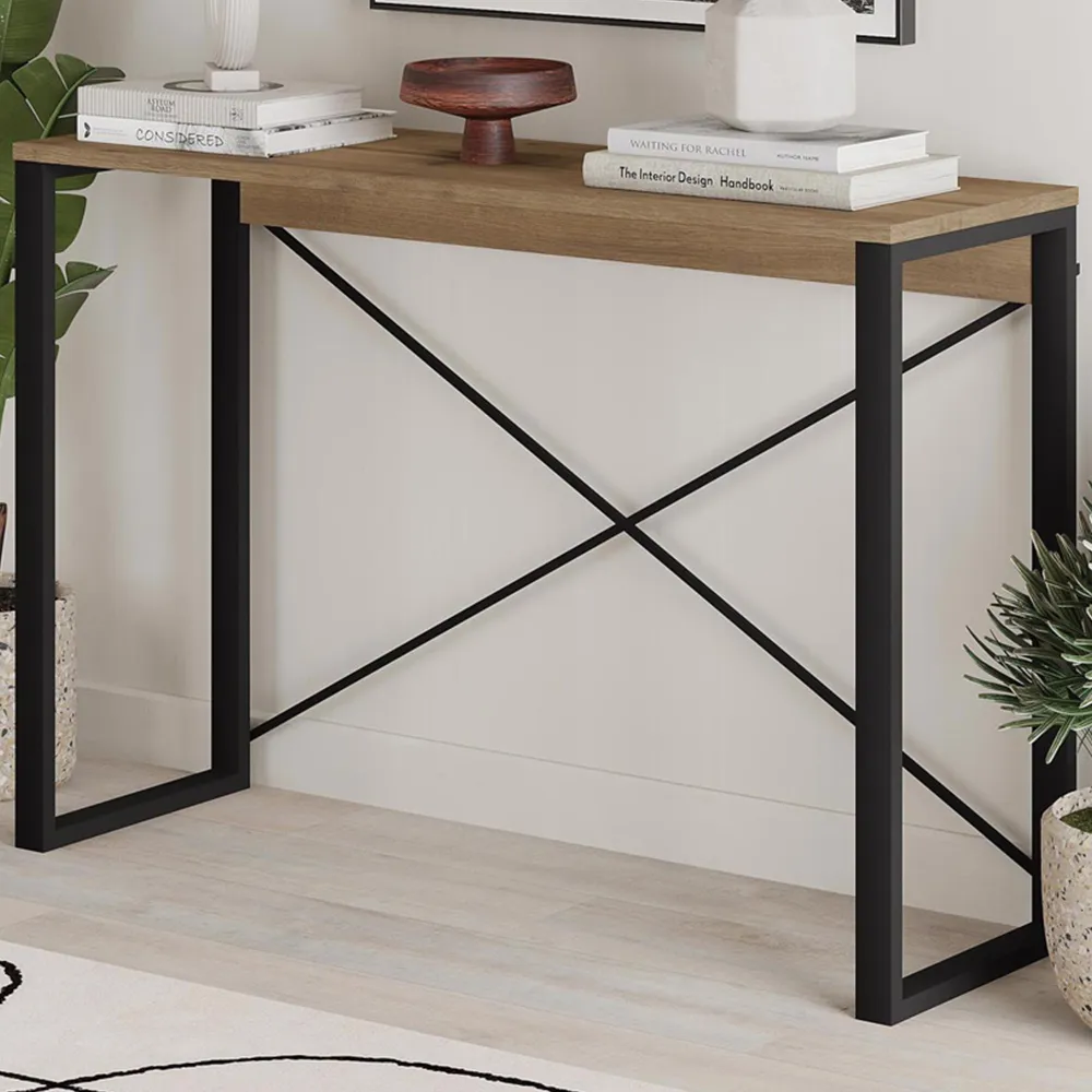 Dark Oak Tall Console Table - Brown, Engineered Wood image
