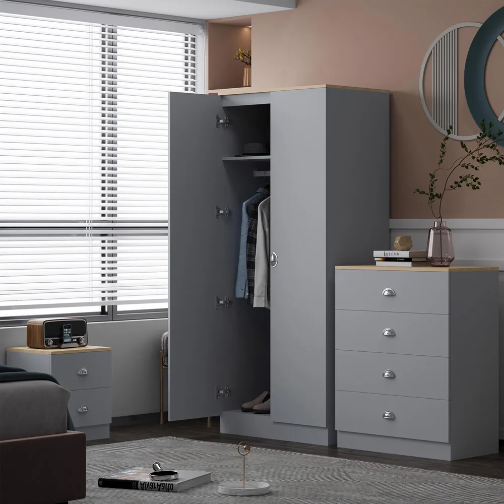 Esher 2 Door Wardrobe - Grey, Oak