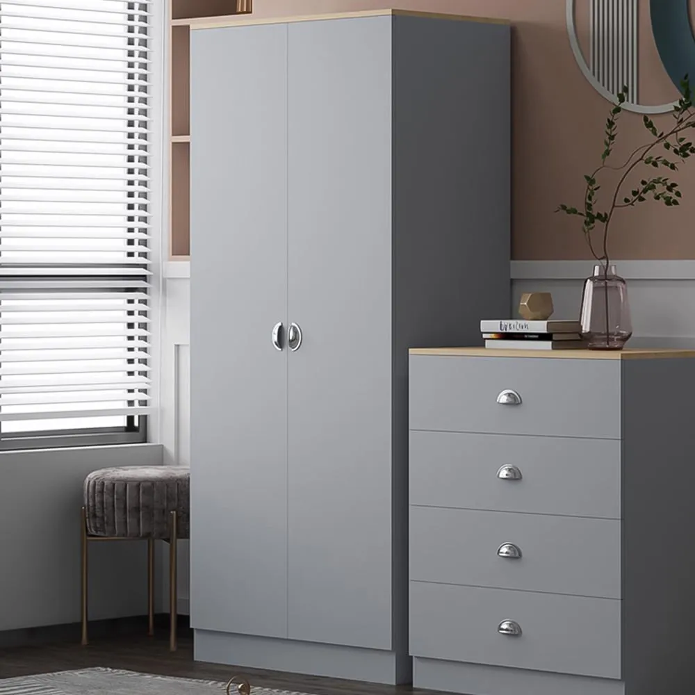 Esher 2 Door Wardrobe - Grey, Oak image