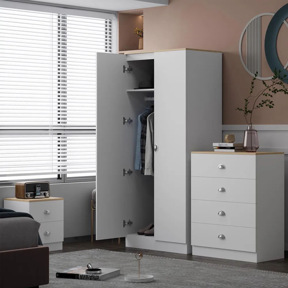Esher 2 Door Wardrobe - White, Oak