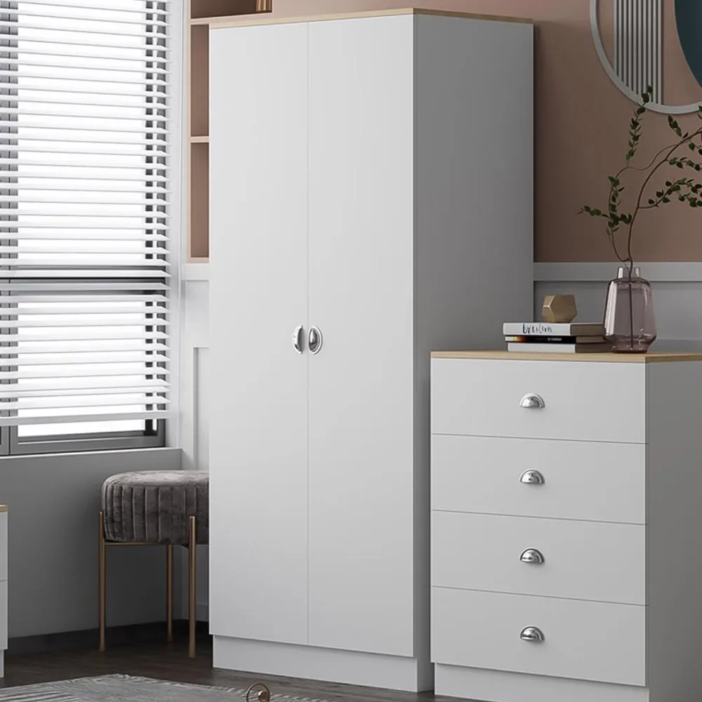 Esher 2 Door Wardrobe - White, Oak