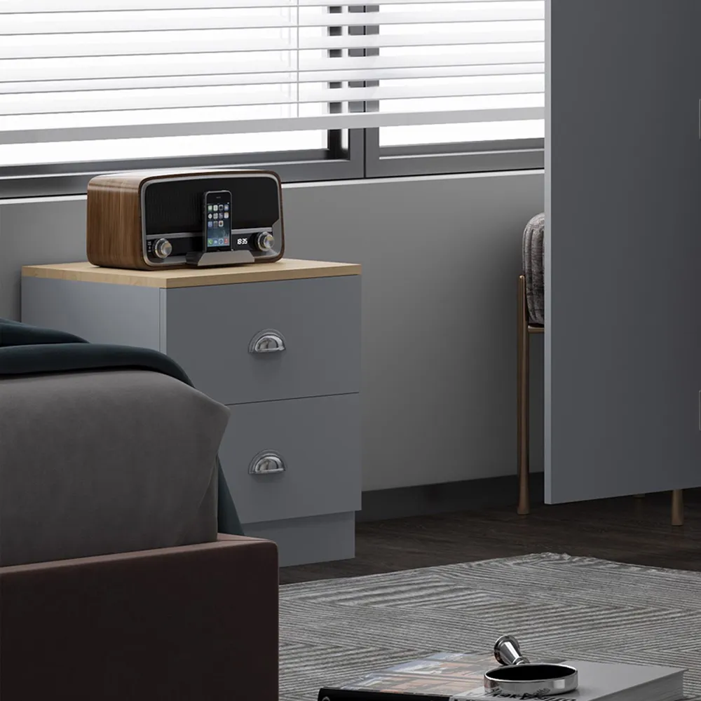 Esher 2 Drawer Bedside Table - Grey, Oak