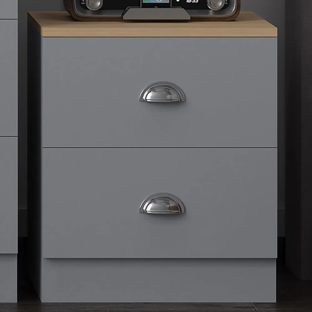 Esher 2 Drawer Bedside Table - Grey, Oak image