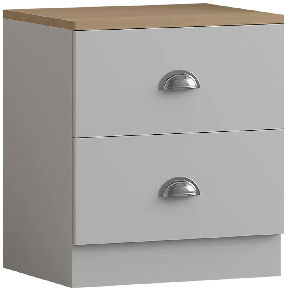 Esher 2 Drawer Bedside Table - White, Oak