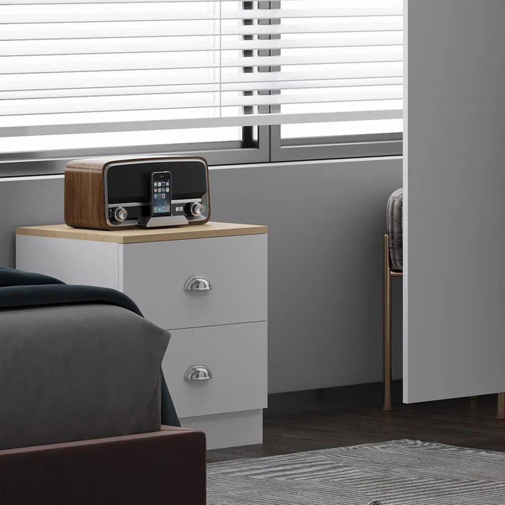 Esher 2 Drawer Bedside Table - White, Oak