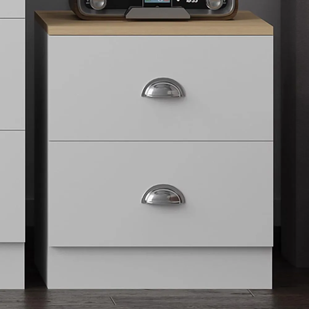 Esher 2 Drawer Bedside Table - White, Oak