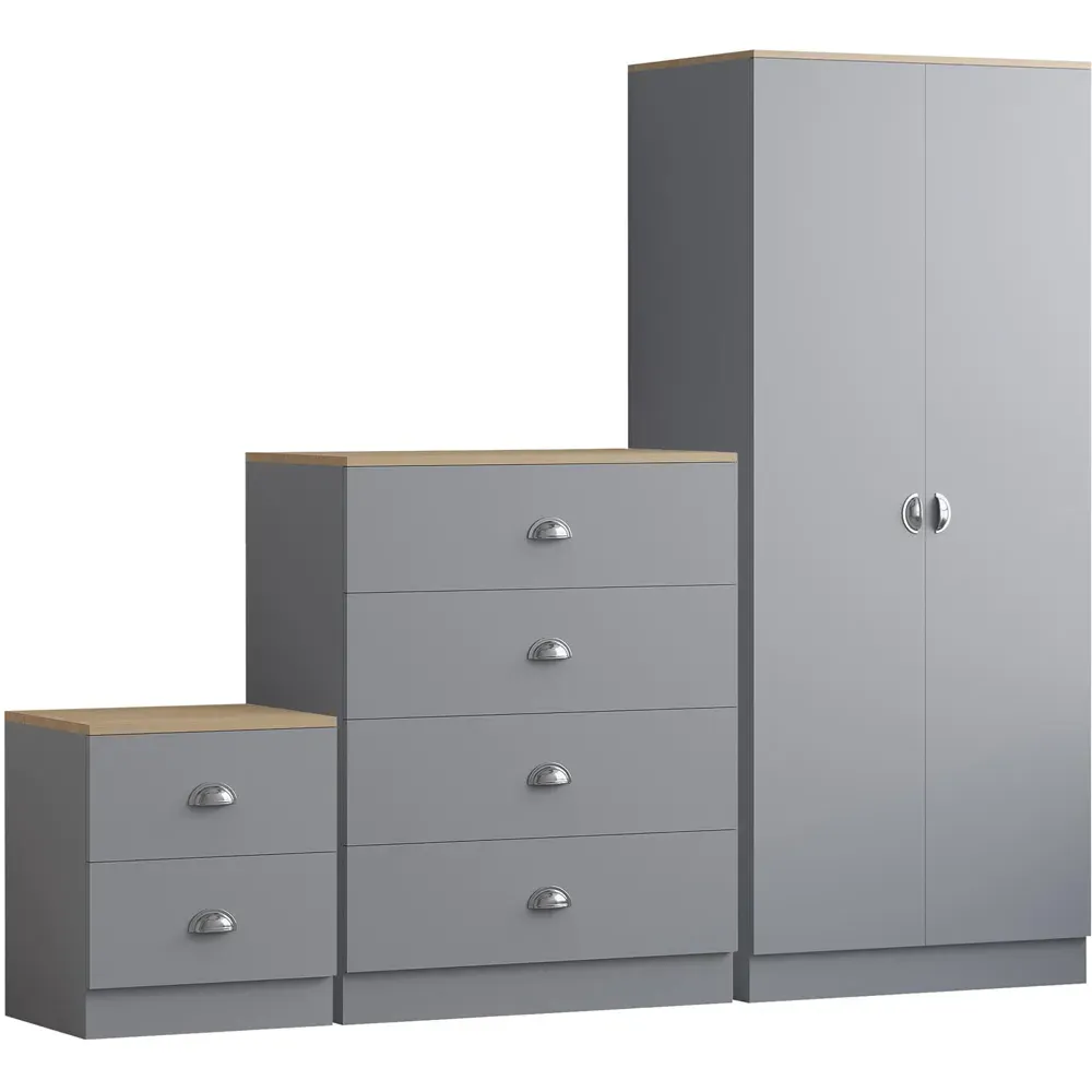 Esher 3 Piece Bedroom Furniture Set - Grey, Oak