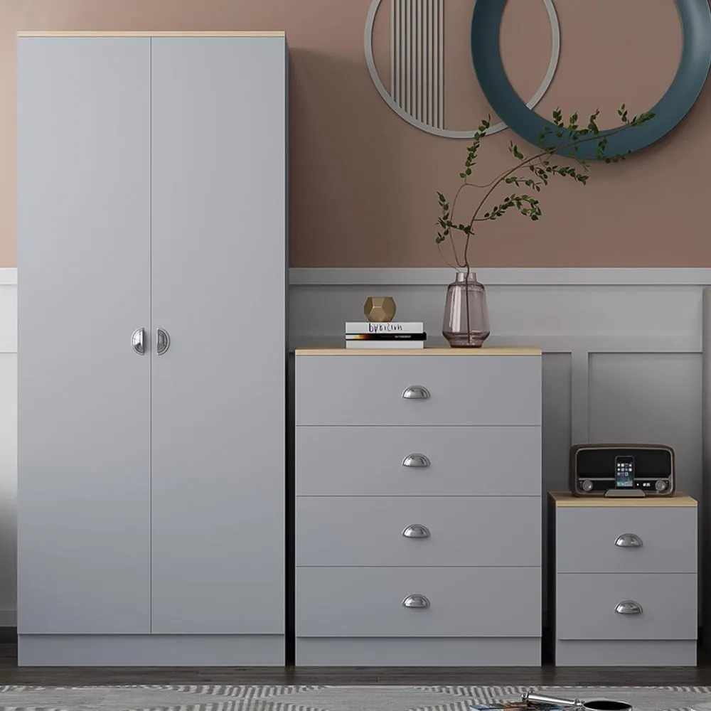 Esher 3 Piece Bedroom Furniture Set - Grey, Oak image