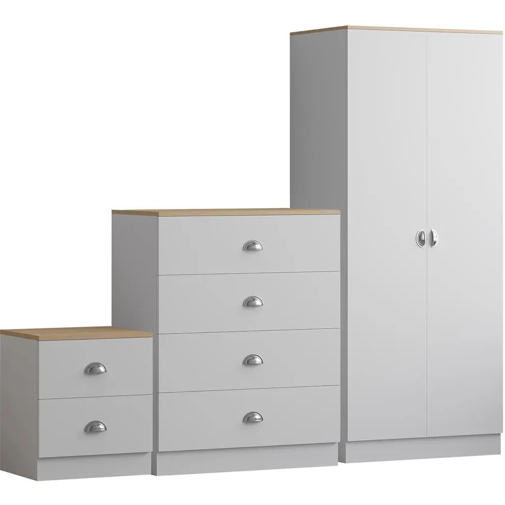 Esher 3 Piece Bedroom Furniture Set - White, Oak
