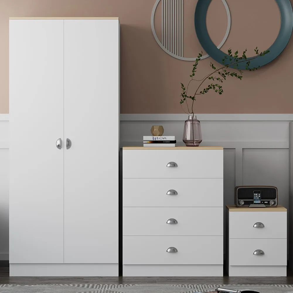 Esher 3 Piece Bedroom Furniture Set - White, Oak