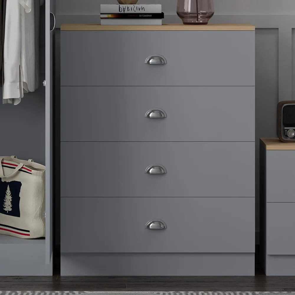 Esher 4 Drawer Chest of Drawers - Grey, Oak