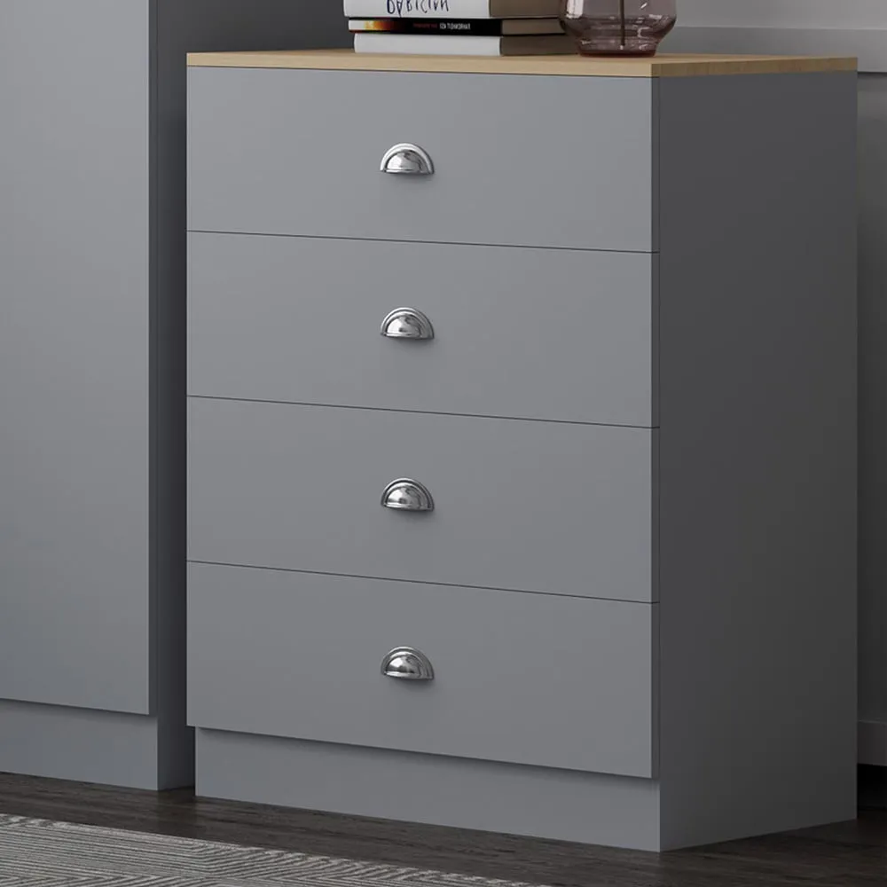 Esher 4 Drawer Chest of Drawers - Grey, Oak