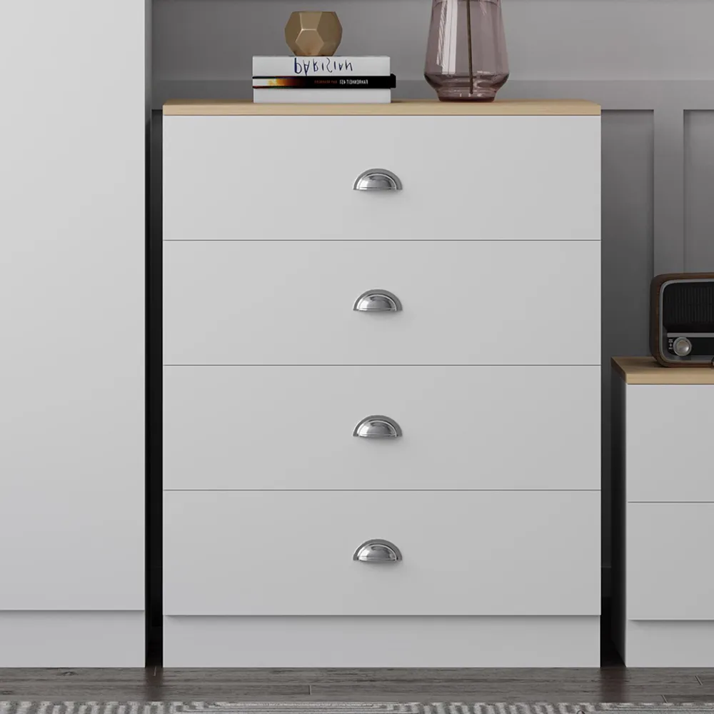 Esher 4 Drawer Chest of Drawers - White, Oak
