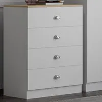 Esher 4 Drawer Chest of Drawers - White, Oak