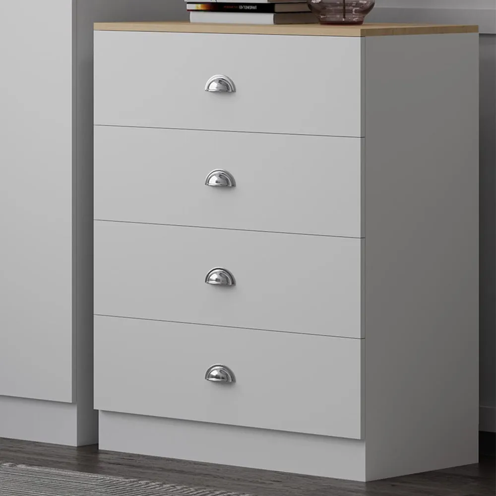 Esher 4 Drawer Chest of Drawers - White, Oak