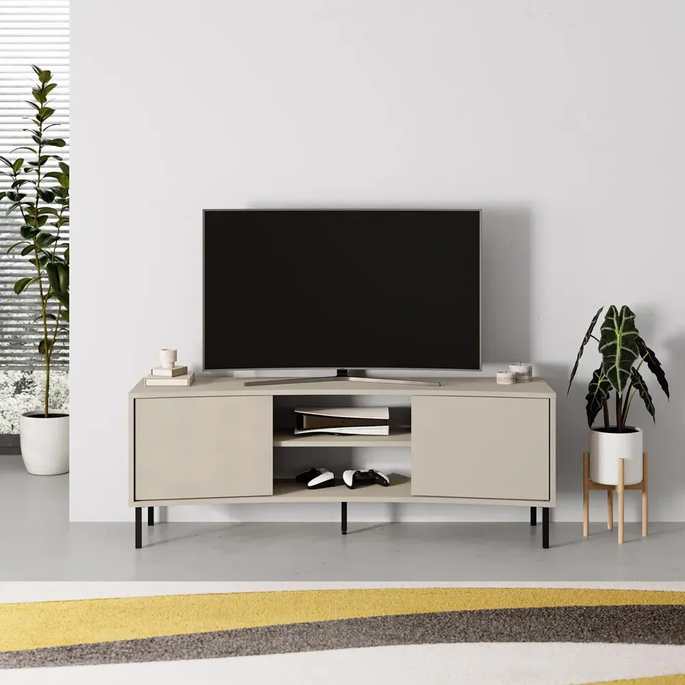 Frem 2 Door Curved TV Stand Unit - Cream