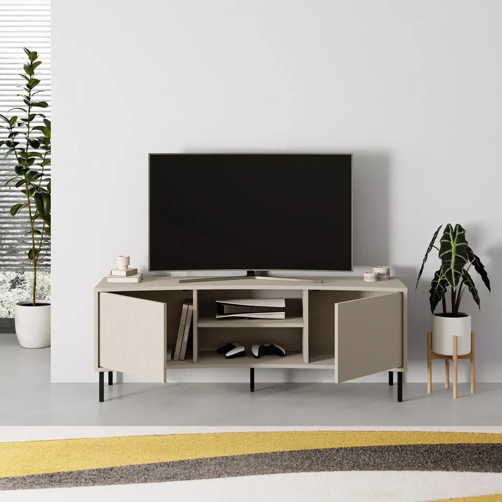 Frem 2 Door Curved TV Stand Unit - Cream