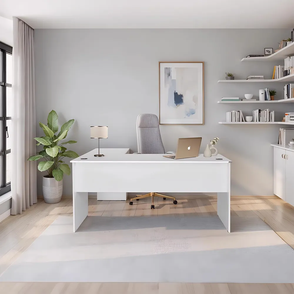 L-Shape Corner Study Desk - White