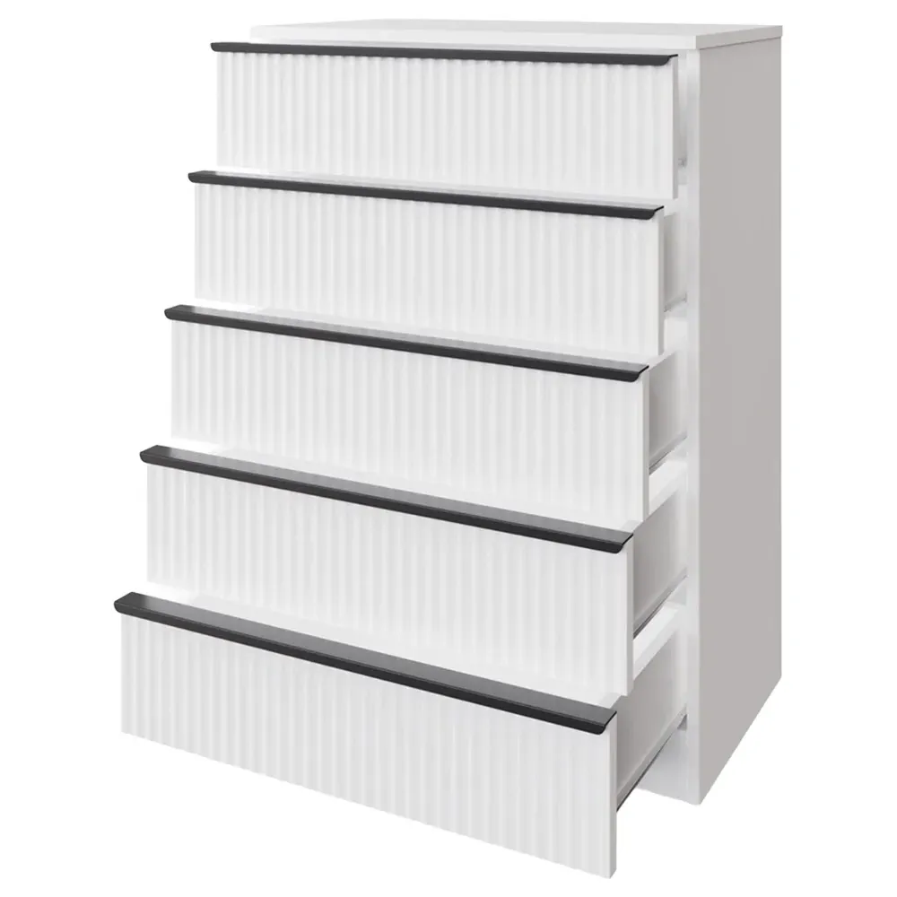 Lania 5 Drawer Scalloped Chest of Drawers - White