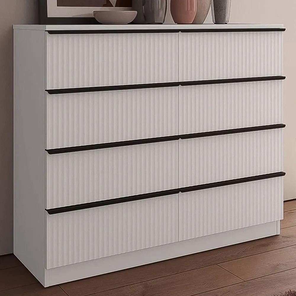 Lania 8 Drawer Scalloped Chest of Drawers - White