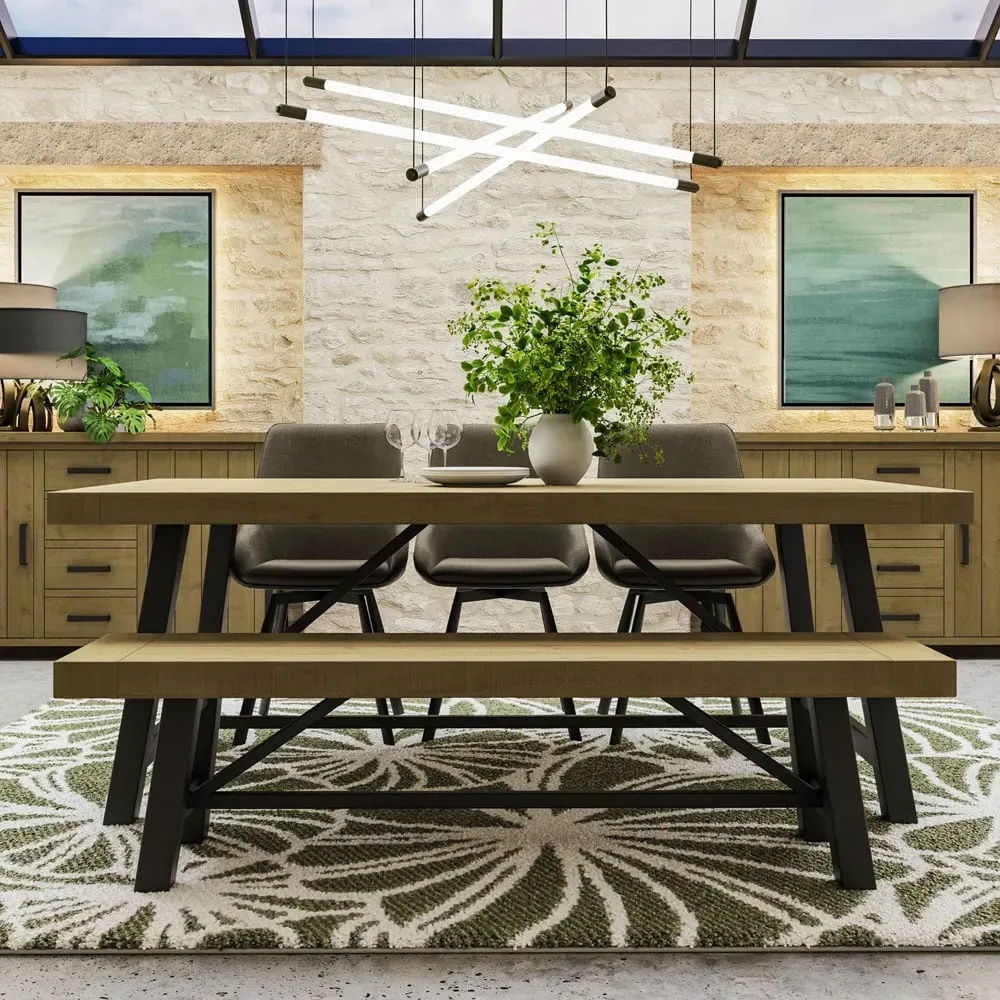 Lowry Industrial Dining Table 2m - Brown, Pine