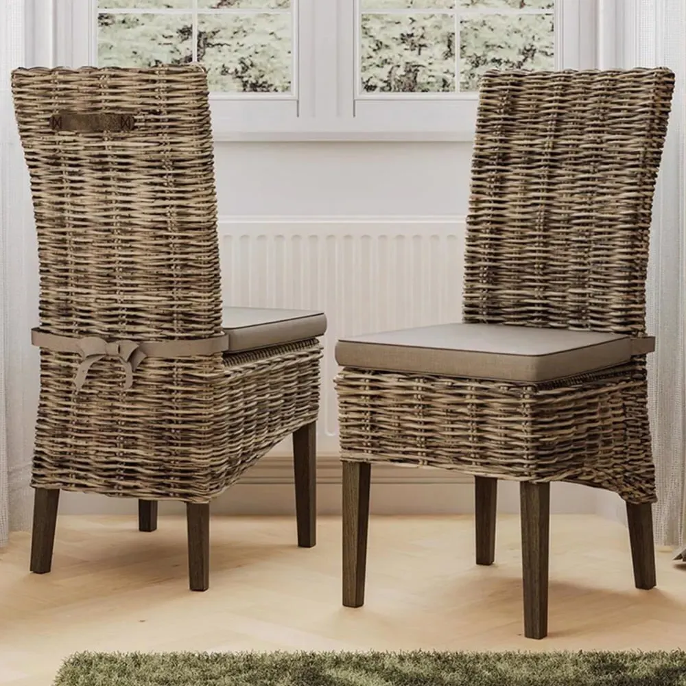 Maya Set of 2 Kubu Rattan Dining Chairs - Brown, Pine image