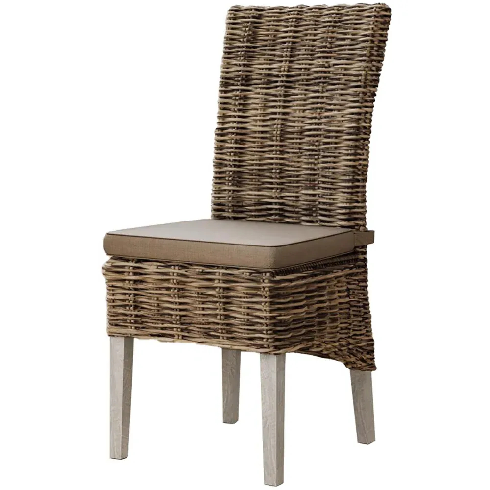 Maya Set of 2 Kubu Rattan Dining Chairs - Grey, Pine